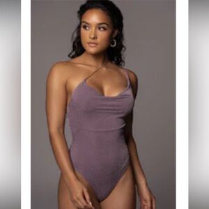 PURPLE/SILVER SPOTLIGHT COWL NECK BODYSUIT